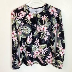 Hurley Long Sleeve Floral 1/4 Zip UPF 50+ Rashguard - Black/Pink - S